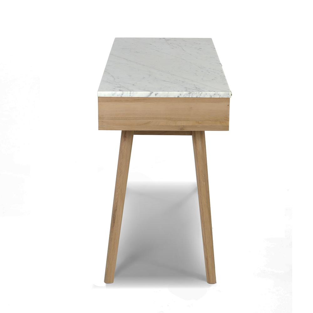 Viola 44" Rectangular Italian Carrara White Marble Writing Desk with Oak Legs. Picture 3