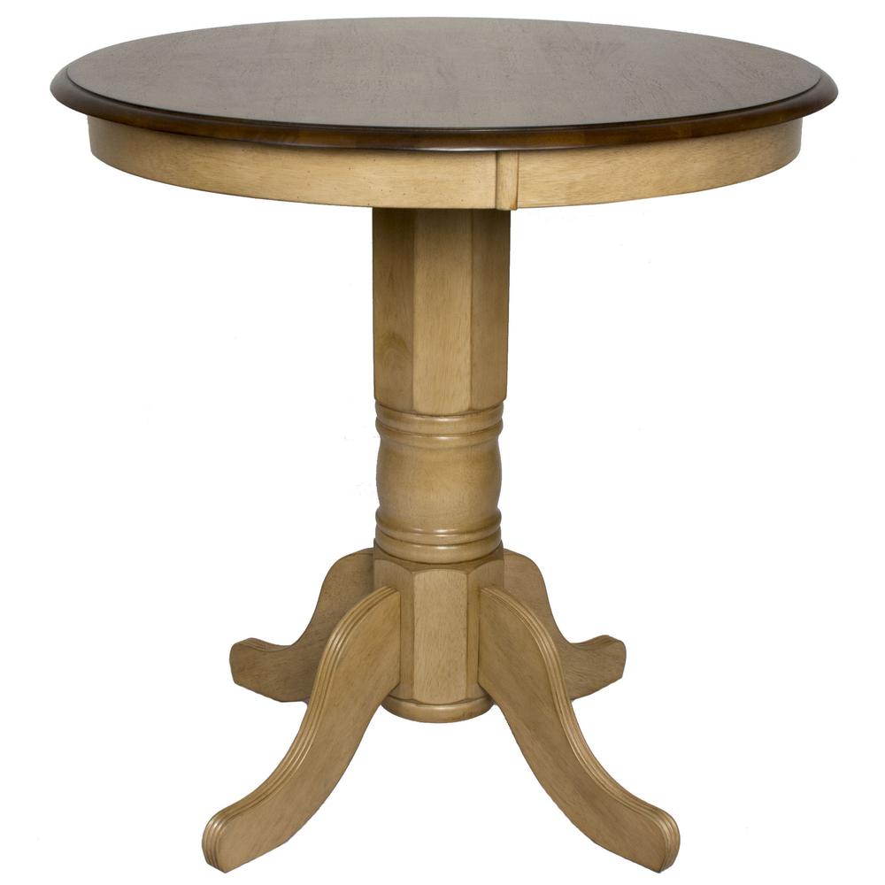36 in. Round Distressed Two Tone Light Creamy Wheat and Dining Table (Seats 4). Picture 1