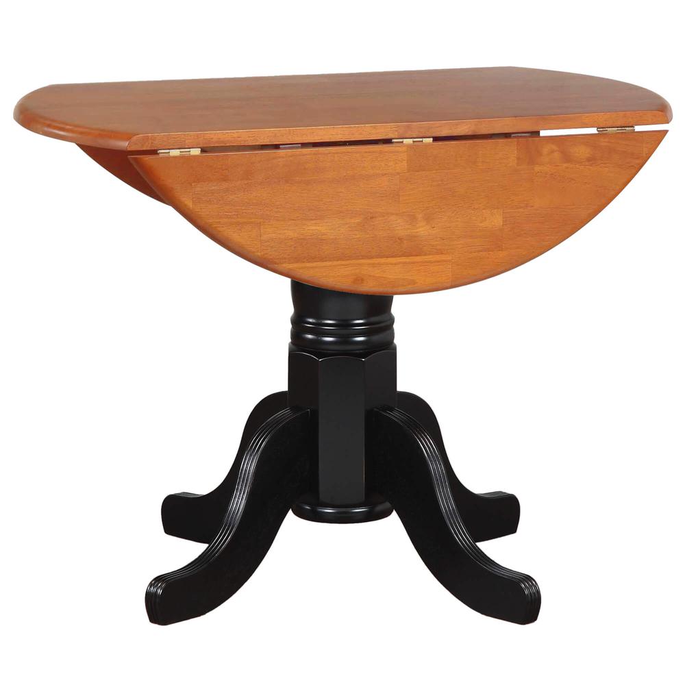 3-Piece Round Wood Top Distressed Antique Black with Cherry Extendable Dining Set. Picture 3