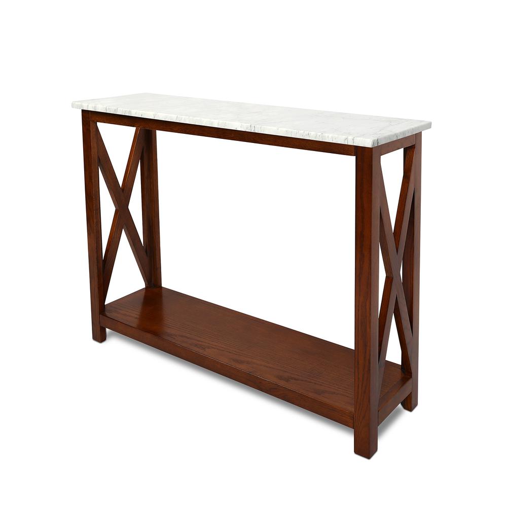 Agatha 39" Rectangular Italian Carrara White Marble Console Table with walnut color solid wood Legs. Picture 2