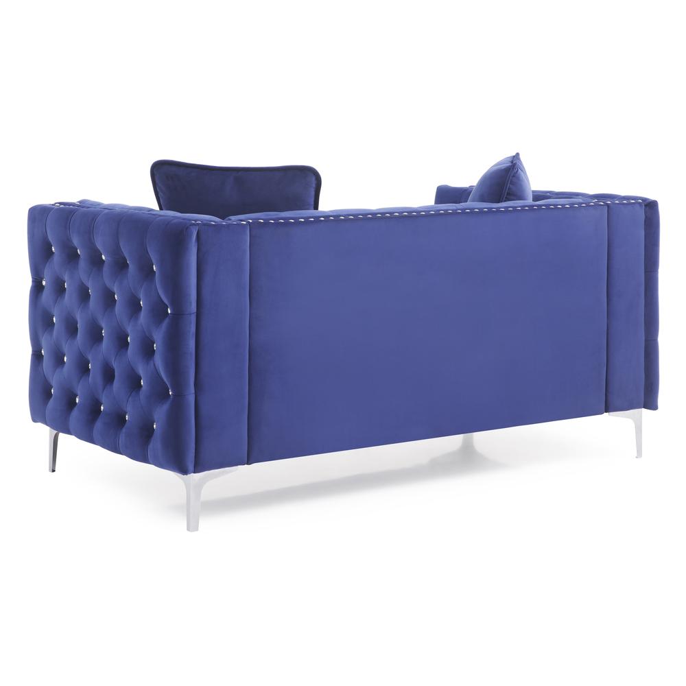 Paige 63 in. Blue Tufted Velvet Loveseat With 2-Throw Pillows. Picture 3