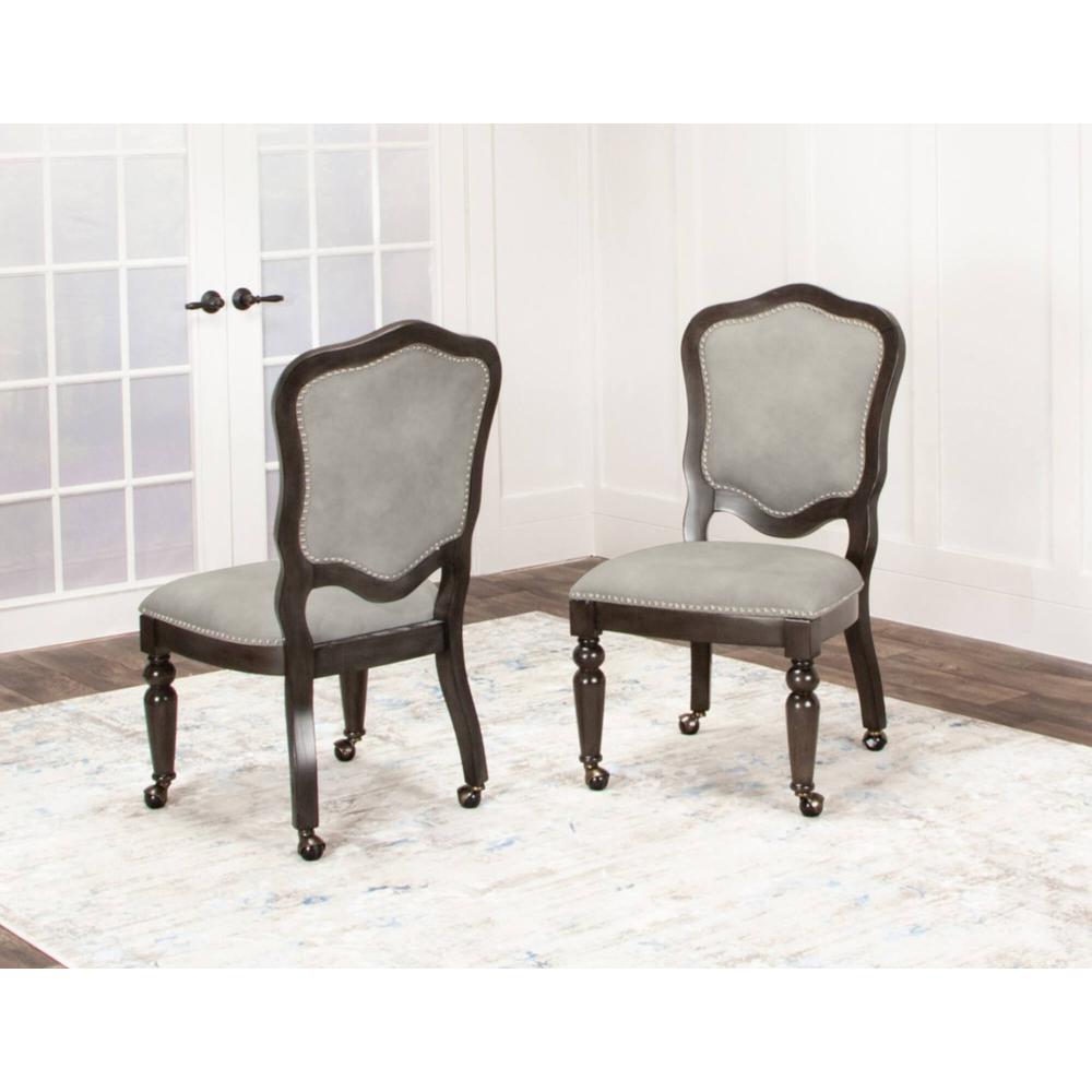 Vegas Light Gray and Dark Gray Nailheads and Casters Side Chair (Set of 2). Picture 6