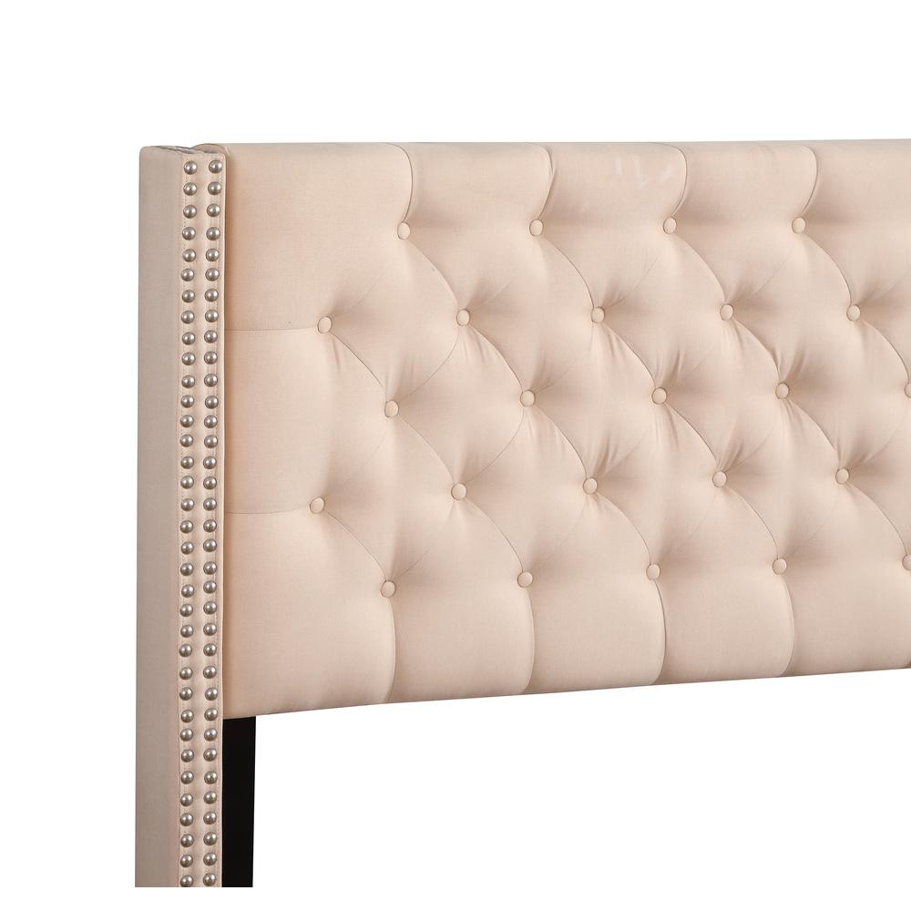Julie Beige Tufted Upholstered Low Profile King Panel Bed. Picture 4
