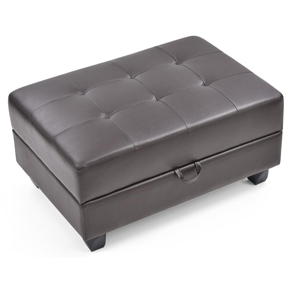 Revere Cappuccino Faux Leather Upholstered Storage Ottoman. Picture 4