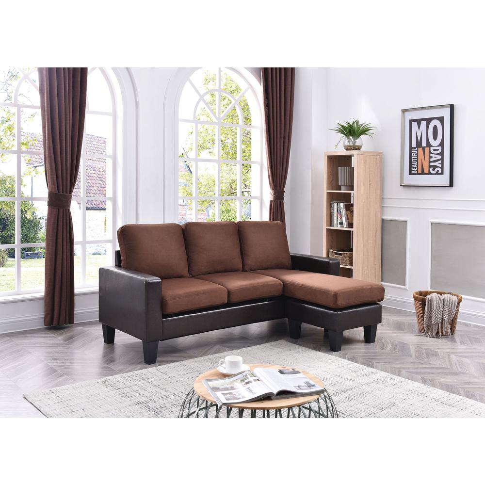 Jenna 76 in. W Flared Arm Faux Leather L Shaped Sofa in Chocolate. Picture 8
