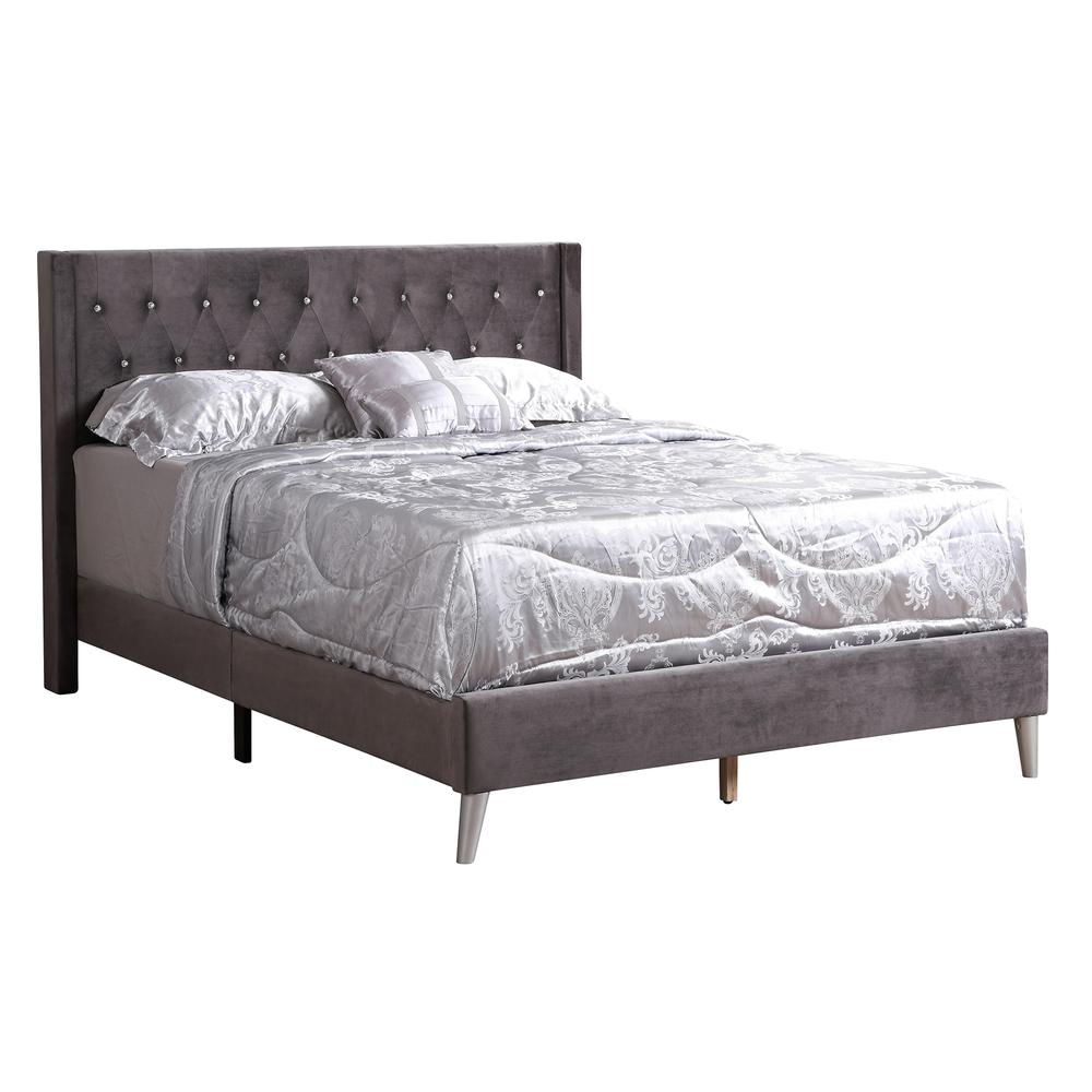 Bergen Dark Gray Full Tufted Panel Bed. Picture 1
