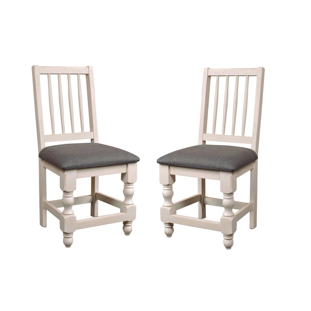 Rustic French White and Greyish Brown Solid Wood Dining Side Chairs (Set of 2). The main picture.
