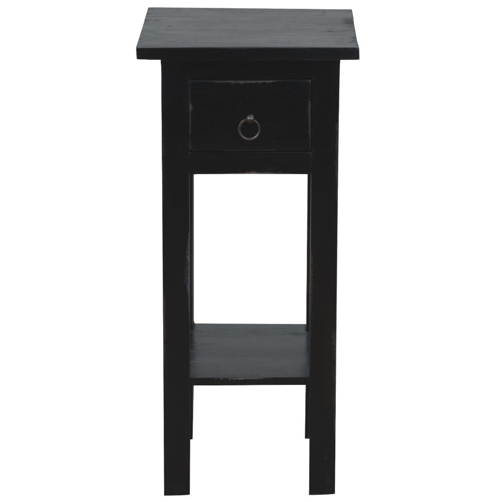 Shabby Chic Cottage 11.8 in. Antique Black Square Solid Wood End Table with 1 Drawer. Picture 1