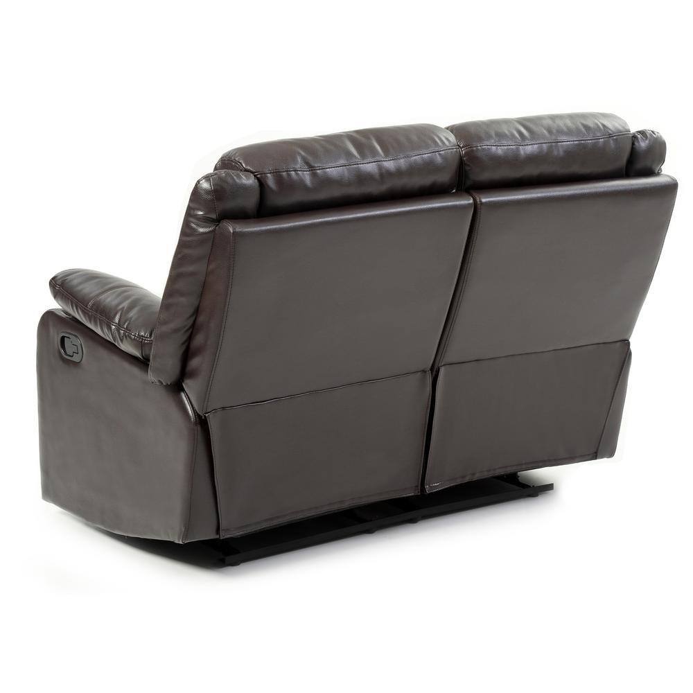Ward 55 in. Dark Brown Faux leather 2-Seater Reclining Sofa with Pillow Top Arm. Picture 4