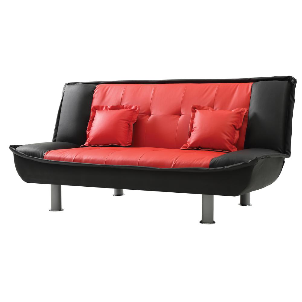 Lionel 74 in. W Armless Faux Leather Straight Sofa in Black and Red. Picture 2