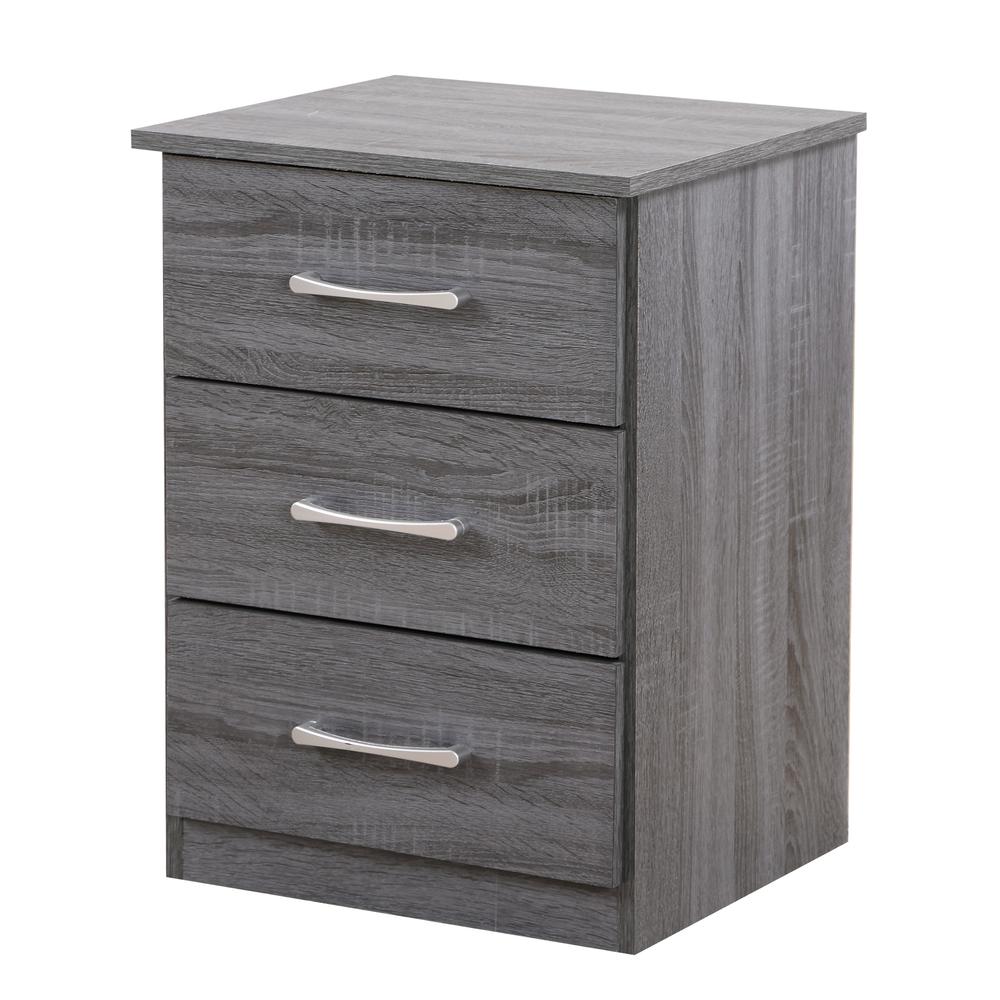 Boston 3-Drawer Gray Nightstand (24 in. H x 16 in. W x 18 in. D). Picture 2