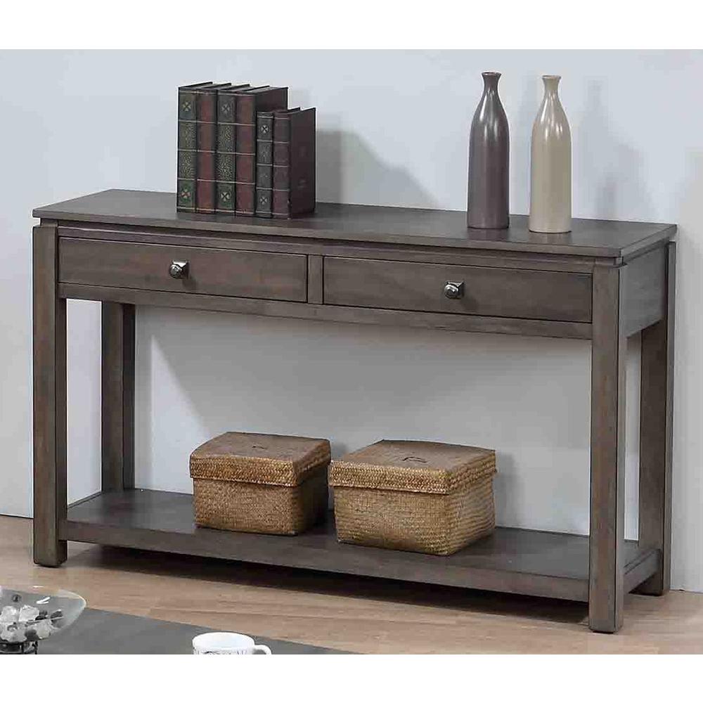 Shades of Gray 53 in. Weathered Grey Rectangle Solid Wood Console Table with 2 Drawers. Picture 4