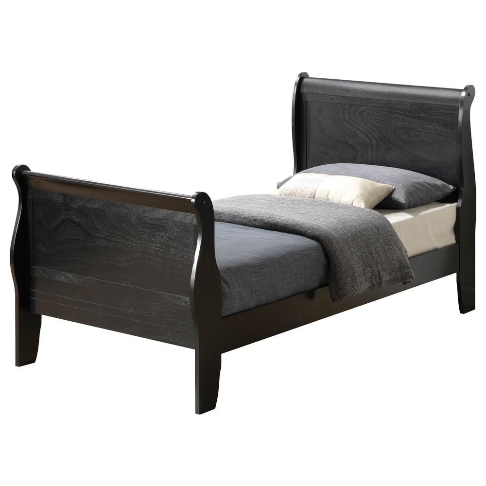 Louis Philippe Black Twin Sleigh Bed with Headboard and Footboard. Picture 1
