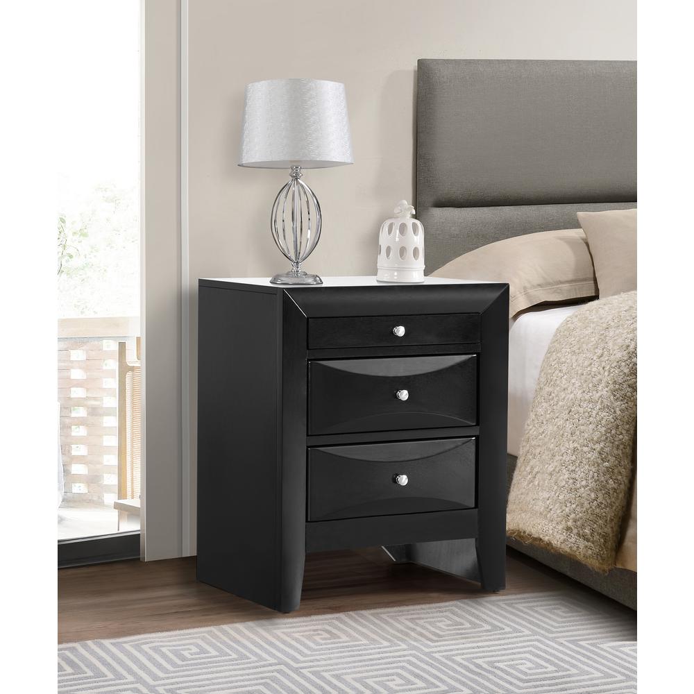 Marilla 3-Drawer Black Nightstand (28 in. H x 17 in. W x 23 in. D). Picture 5