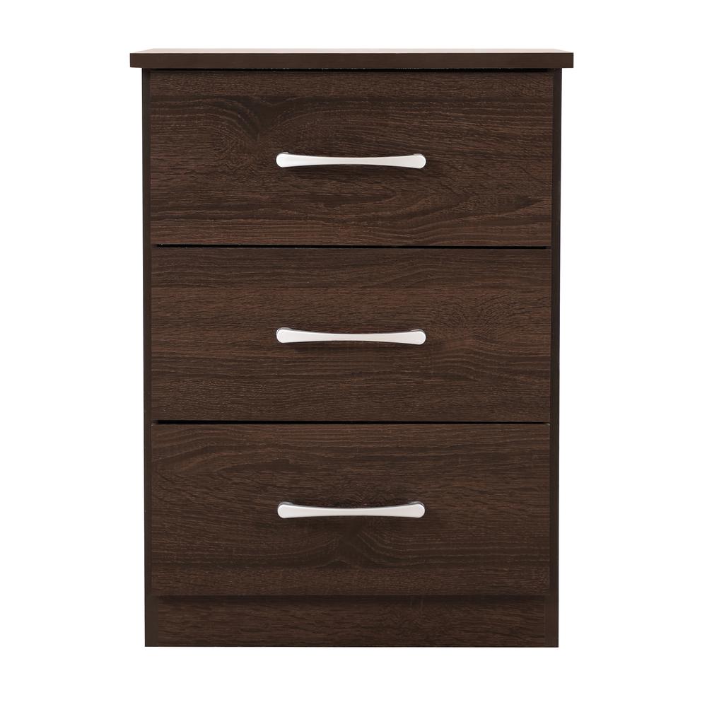 Boston 3-Drawer Wenge Nightstand (24 in. H x 16 in. W x 18 in. D). Picture 1