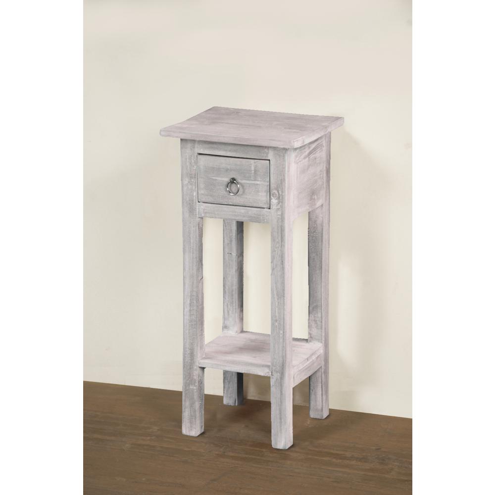 Shabby Chic Cottage 11.8 in. Stonewall Gray Square Solid Wood End Table with 1 Drawer. Picture 6