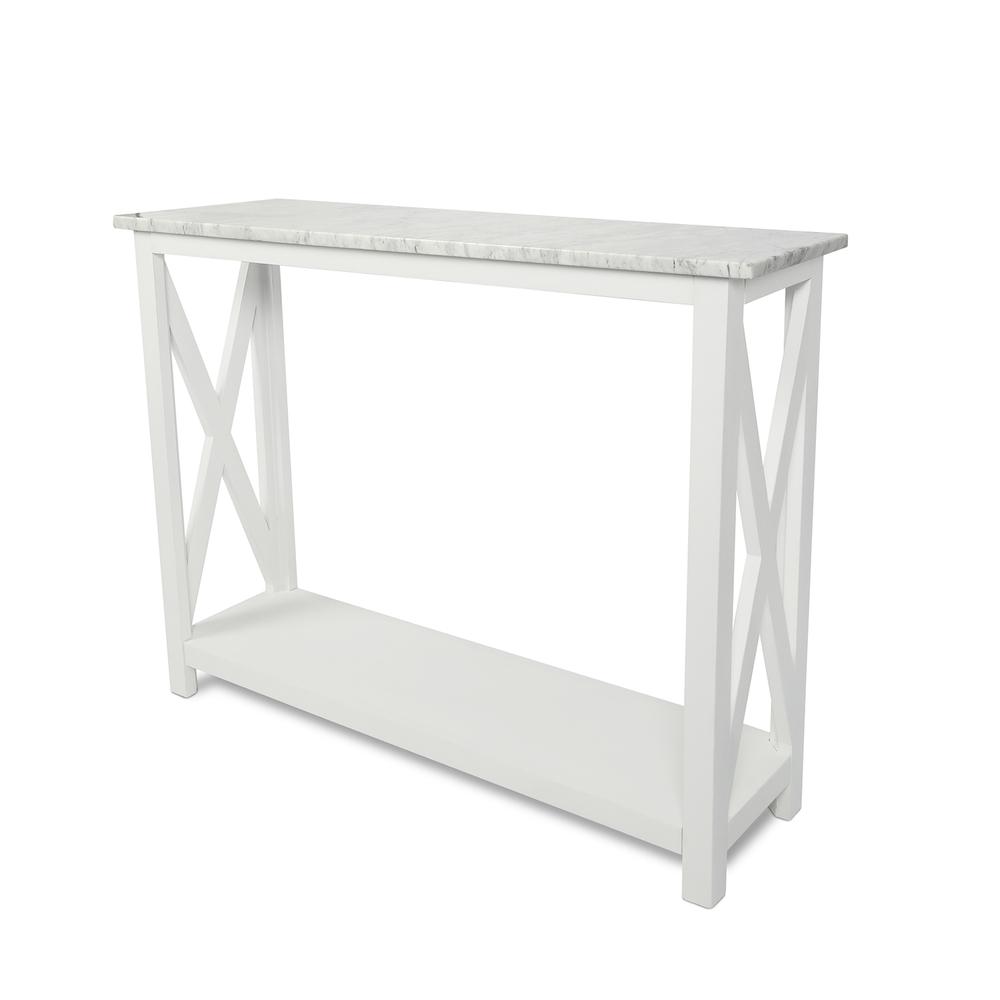 Agatha 39" Rectangular Italian Carrara White Marble Console Table with white color solid wood Legs. Picture 2