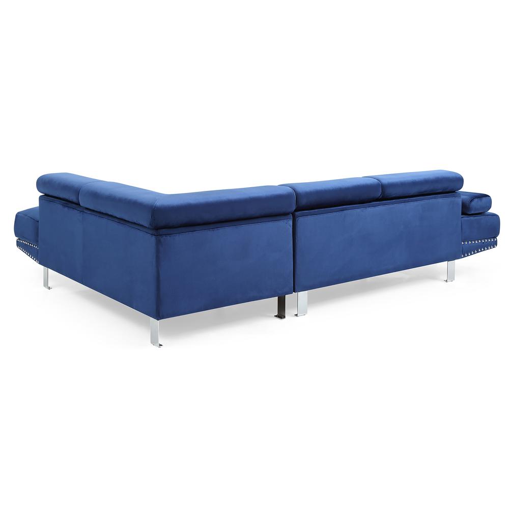 Derek 109 in. W 2-piece Velvet L Shape Sectional Sofa in Navy Blue. Picture 3