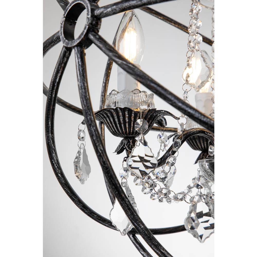 Eudora 4-Light Globe Hanging Chandelier with Crystal Accents Antique Black. Picture 7