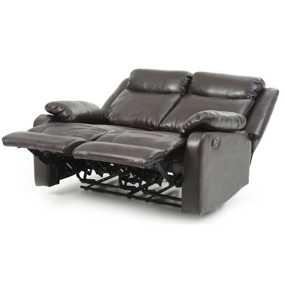 Ward 55 in. Dark Brown Faux leather 2-Seater Reclining Sofa with Pillow Top Arm. Picture 5