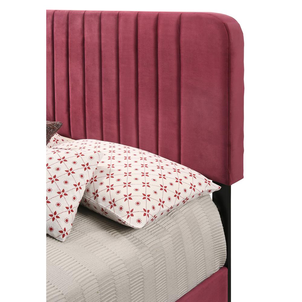 Lodi Cherry Velvet Upholstered Channel Tufted King Panel Bed. Picture 4