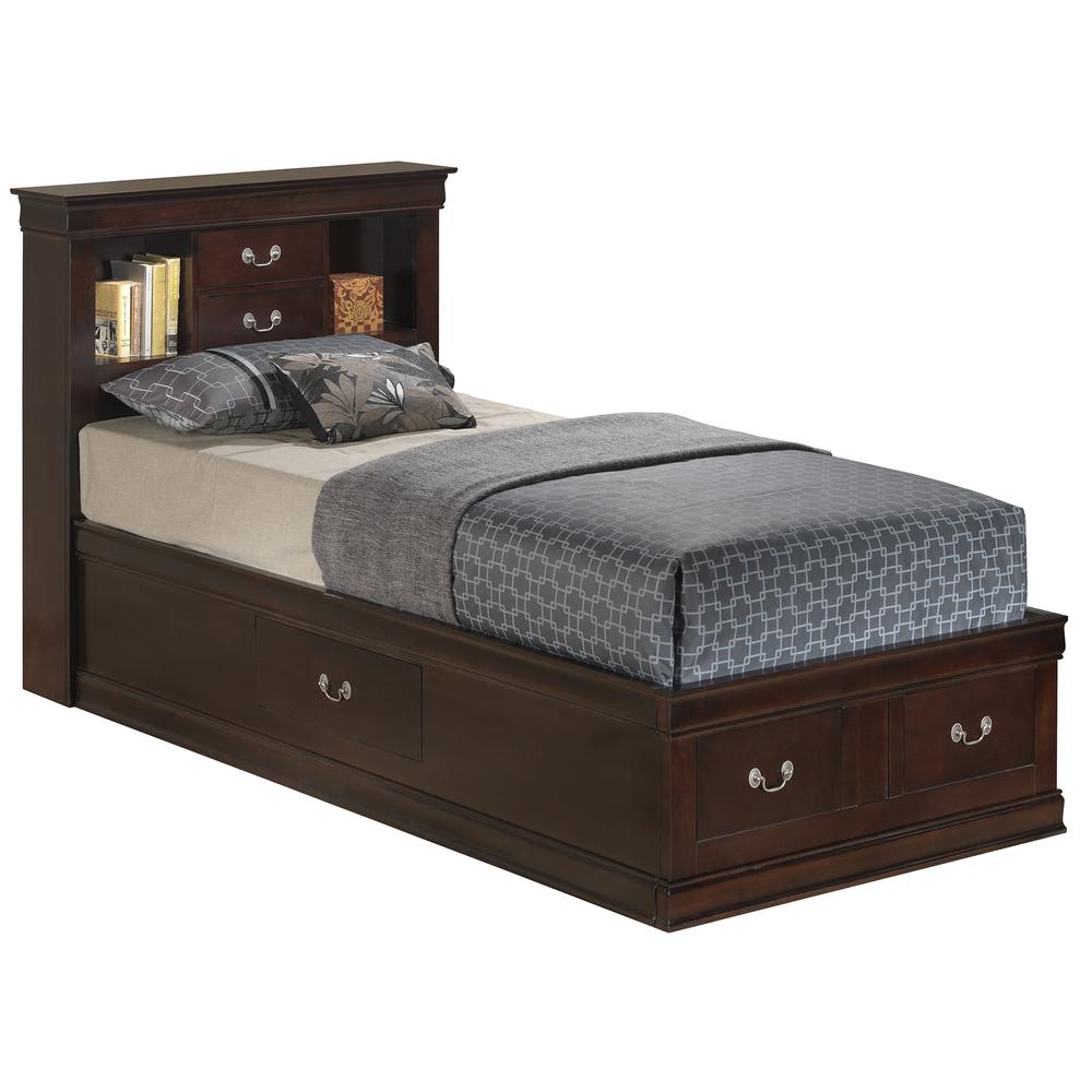 Louis Philippe Cappuccino Twin Storage Platform Bed with 6 Storage Drawers. Picture 1