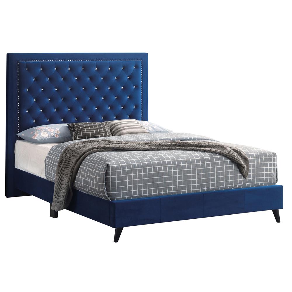 Alba Navy Blue Upholstered King Panel Bed. Picture 1
