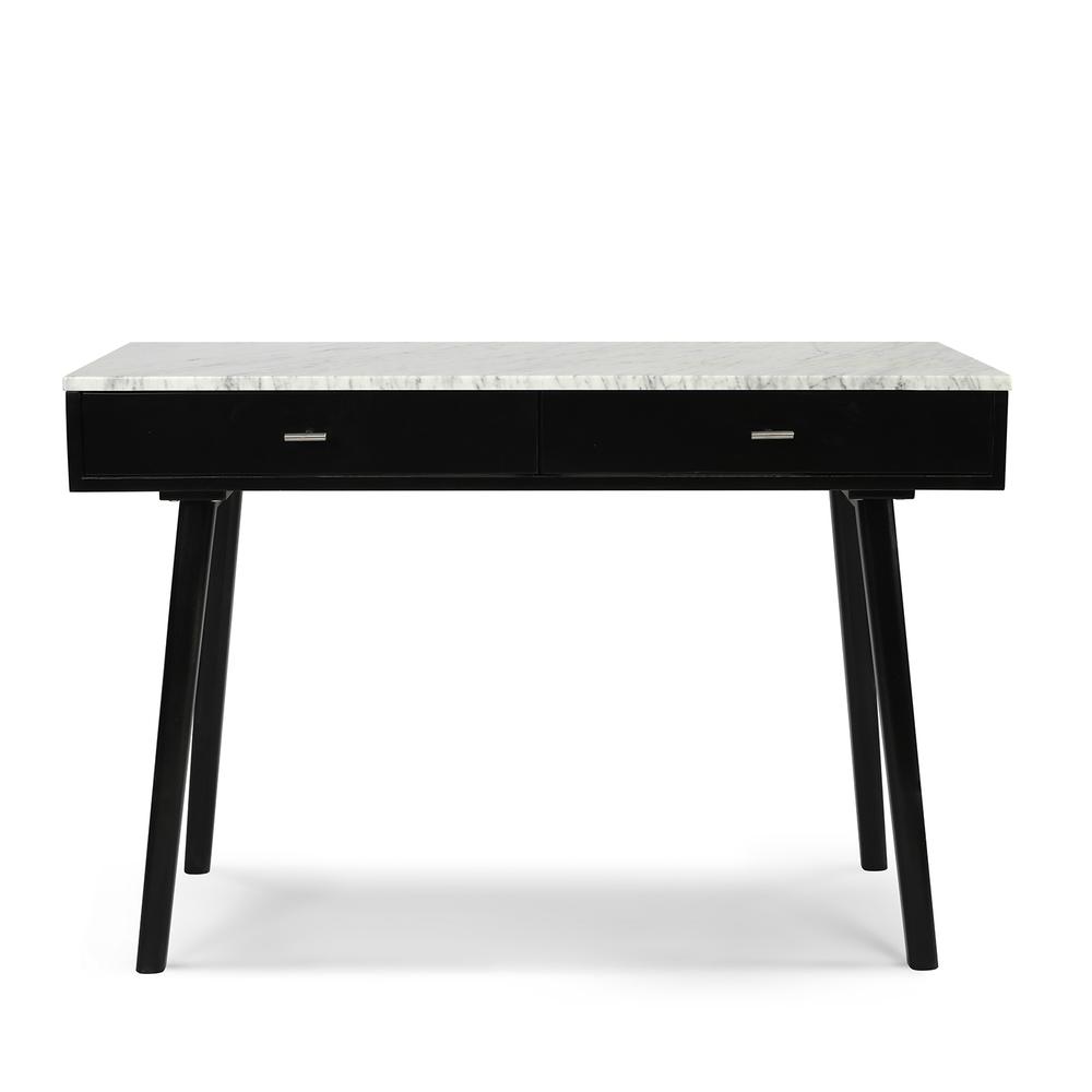 Viola 44" Rectangular White Marble Writing Desk with Black Legs, TBC-4103-PT1636-WHT. The main picture.