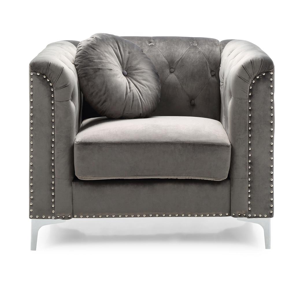 Pompano Dark Gray Tufted Velvet Accent Chair. Picture 1