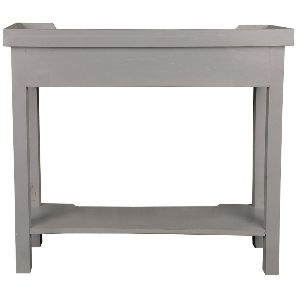 Shabby Chic Cottage 36.3 in. Distressed Gray Rectangle Solid Wood Console Table with 2 Drawers. Picture 3