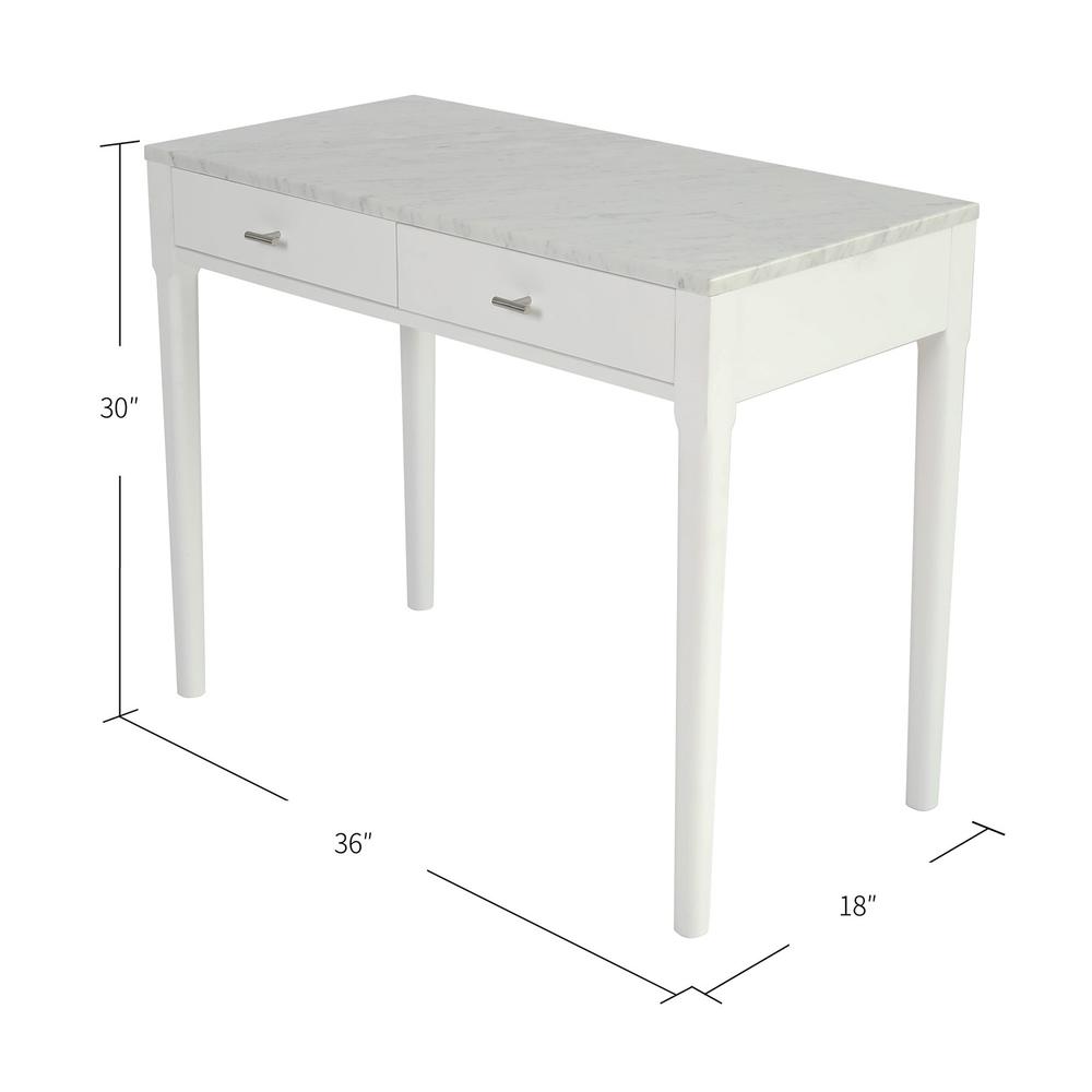 Meno 36" Rectangular Italian Carrara White Marble Console Table with White Legs. Picture 5