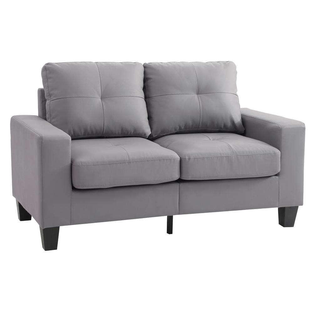 Newbury 58 in. W Flared Arm Faux Leather Straight Sofa in Gray. Picture 2