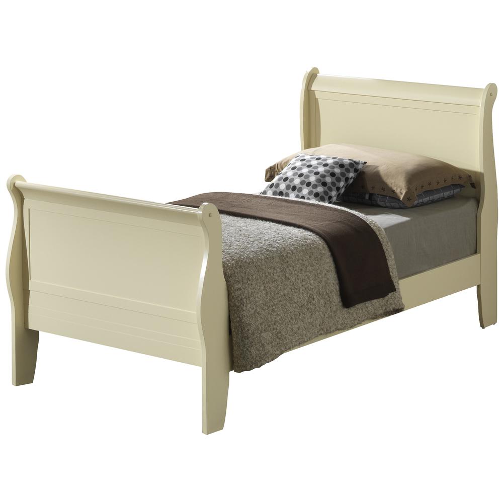 Louis Philippe Beige Twin Sleigh Bed with Headboard and Footboard. Picture 1