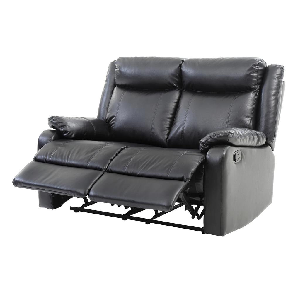 Ward 55 in. Black Faux leather 2-Seater Reclining Sofa with Pillow Top Arm. Picture 2