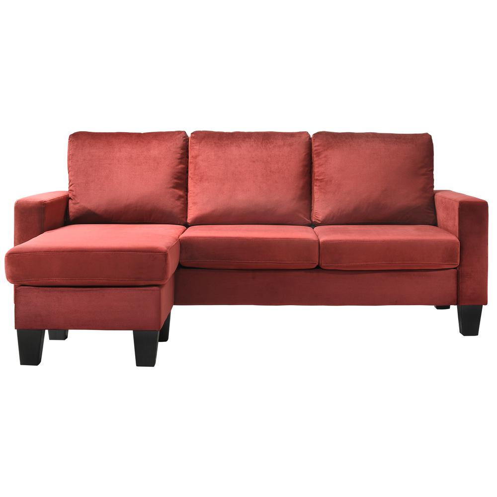 Jessica 77 in. W Flared Arm Velvet L Shaped Sofa in Burgundy. Picture 1