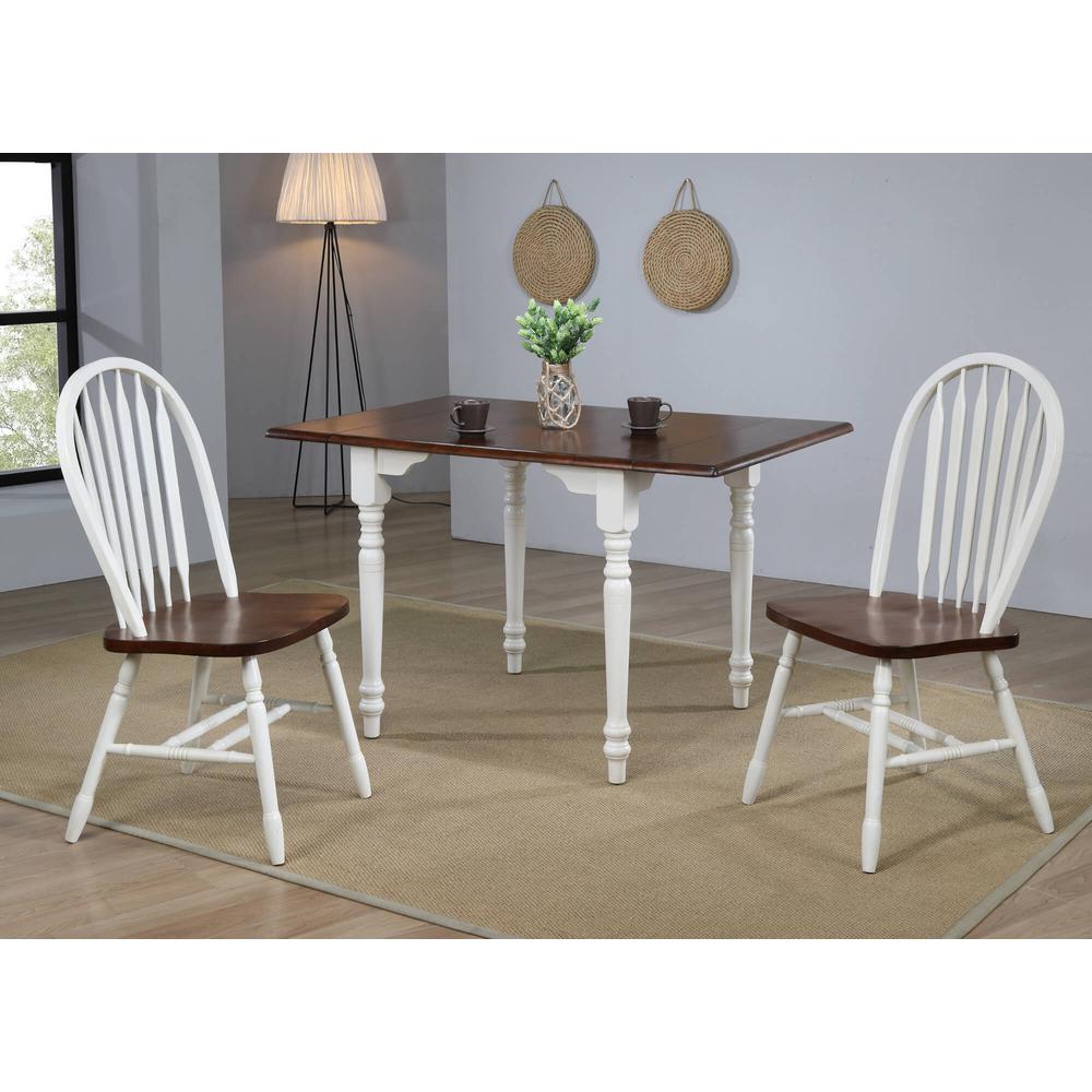 3-Piece Wood Top White and Chestnut Brown Dining Set with Table and Arrowback Chairs. Picture 8