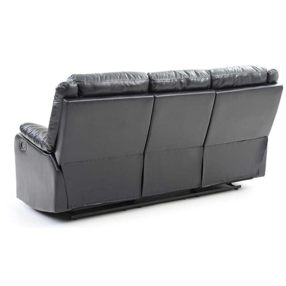Ward 76 in. Black Faux leather 3-Seater Reclining Sofa with Pillow Top Arm. Picture 3