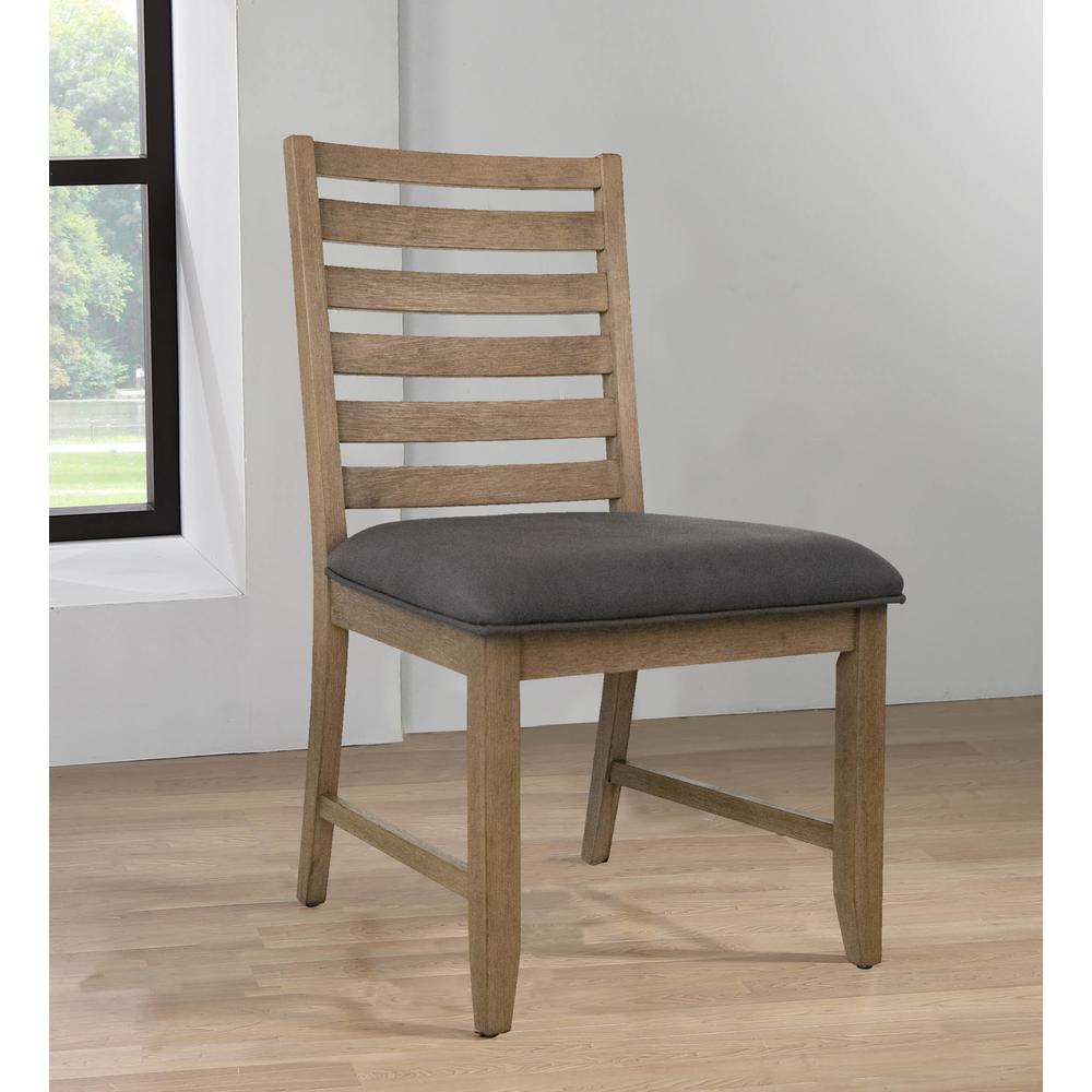 Saunders Desert Brown Upholstered Solid Wood Slat Back Dining Chairs (Set of 2). Picture 9