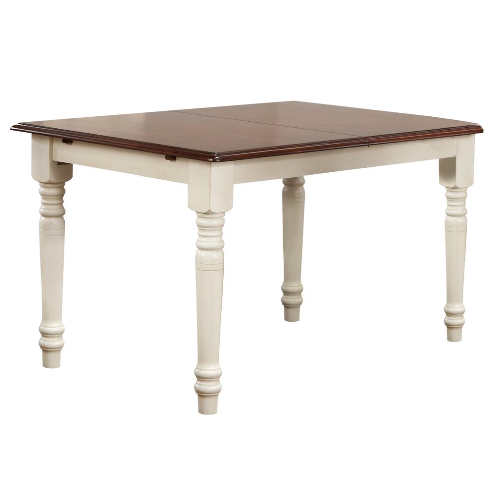 Andrews 48 in. Rectangle Distressed Antique White with Chestnut Brown Wood Dining Table (Seats 6). Picture 2