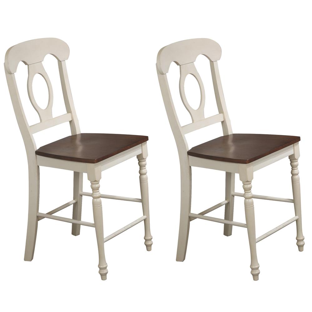 43 in. White with Chestnut Brown High Back Wood Frame 24 in. Bar Stool (Set of 2). Picture 1