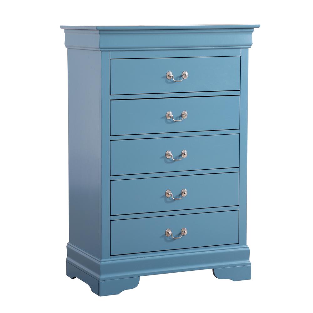 Louis Phillipe Teal 5 Drawer Chest of Drawers (33 in L. X 18 in W. X 48 in H.). Picture 1
