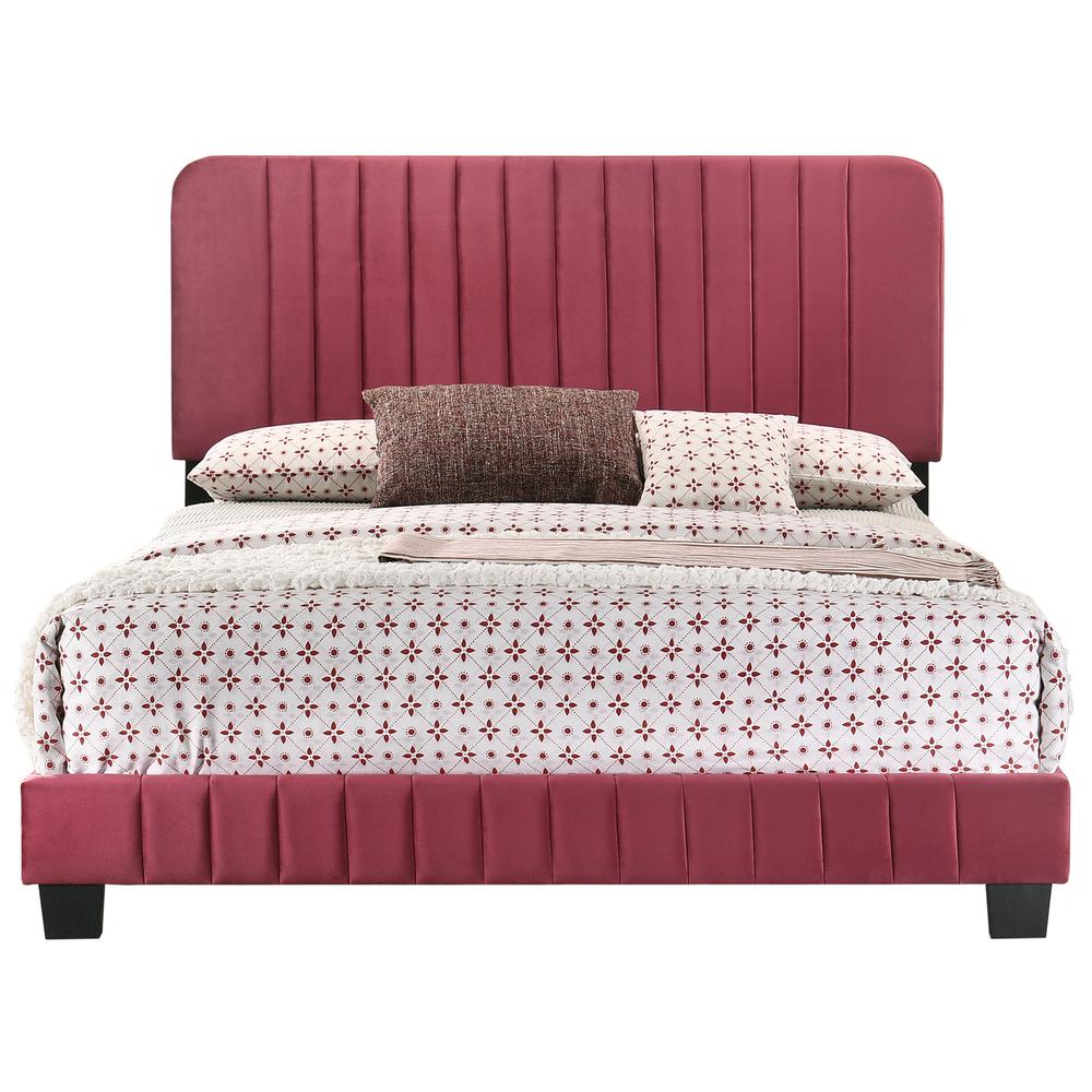 Lodi Cherry Velvet Upholstered Channel Tufted King Panel Bed. Picture 2