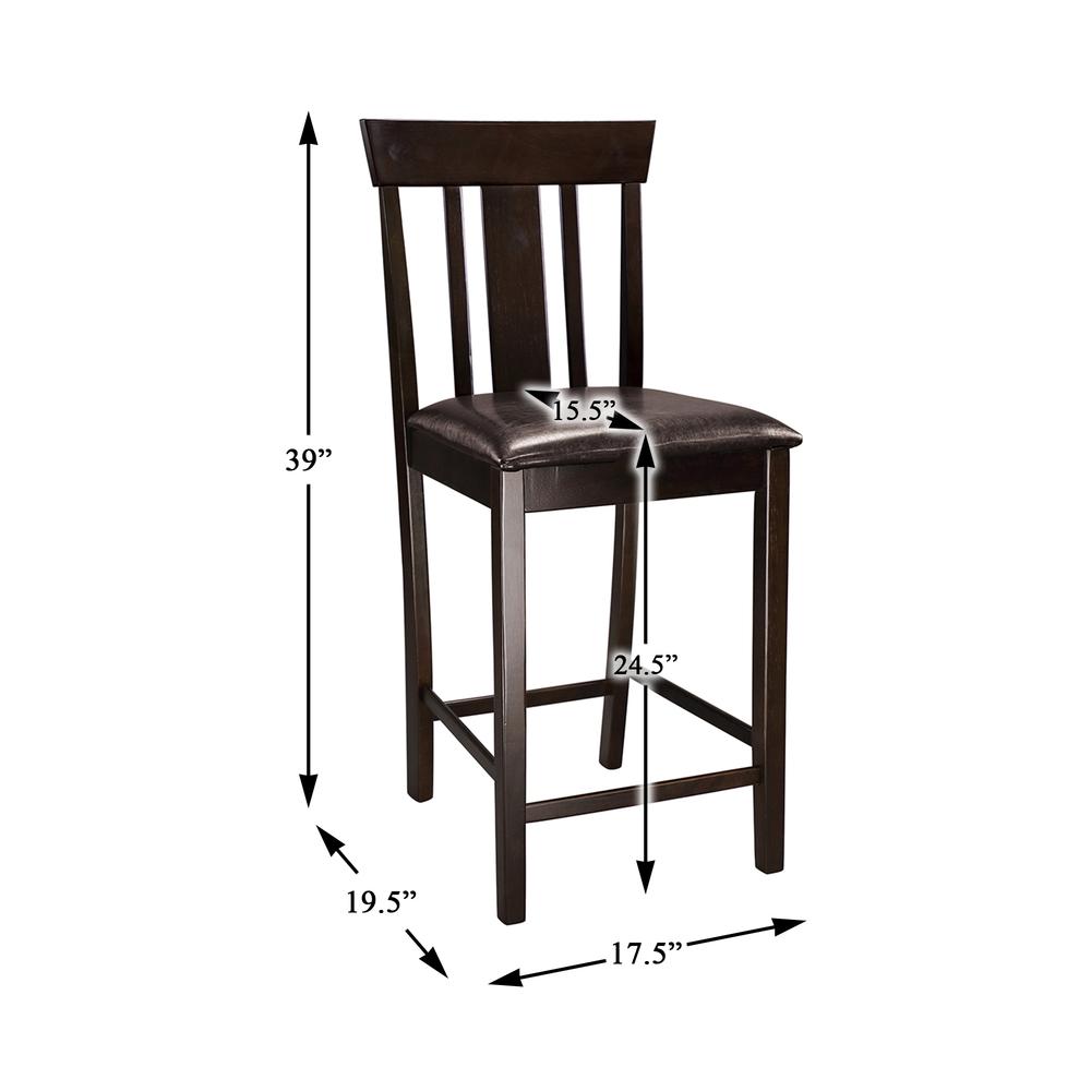 Rochelle 38.75 in. Espresso Full Back Wood Frame Bar Stool with Faux Leather Seat (Set of 2). Picture 6