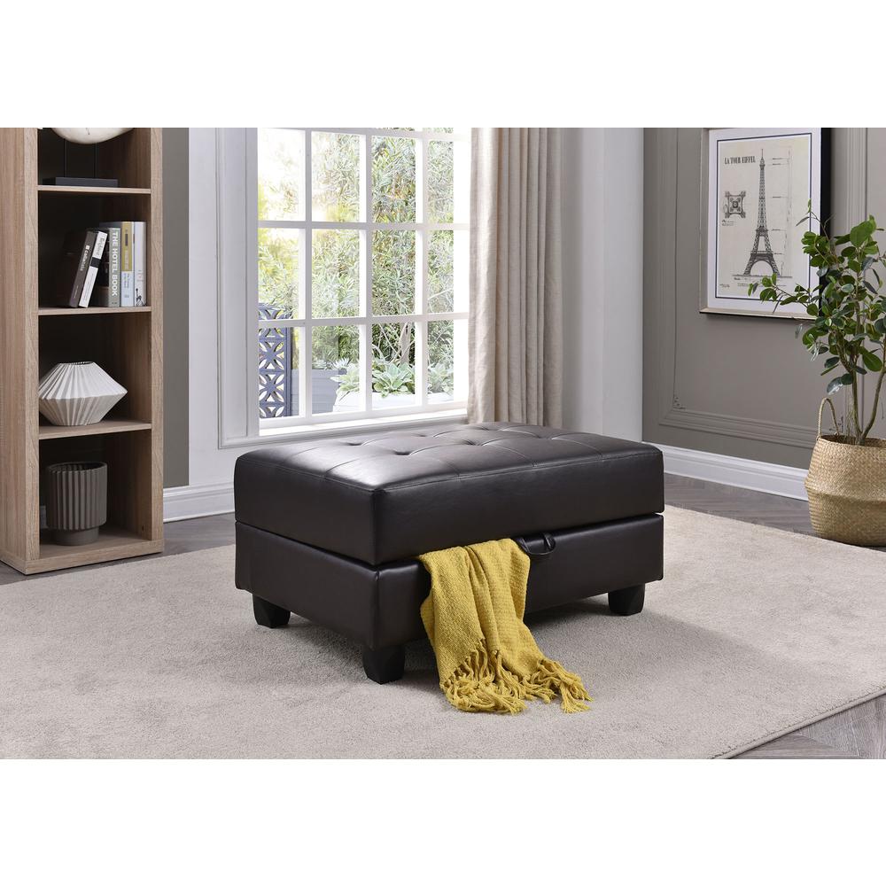 Revere Cappuccino Faux Leather Upholstered Storage Ottoman. Picture 6