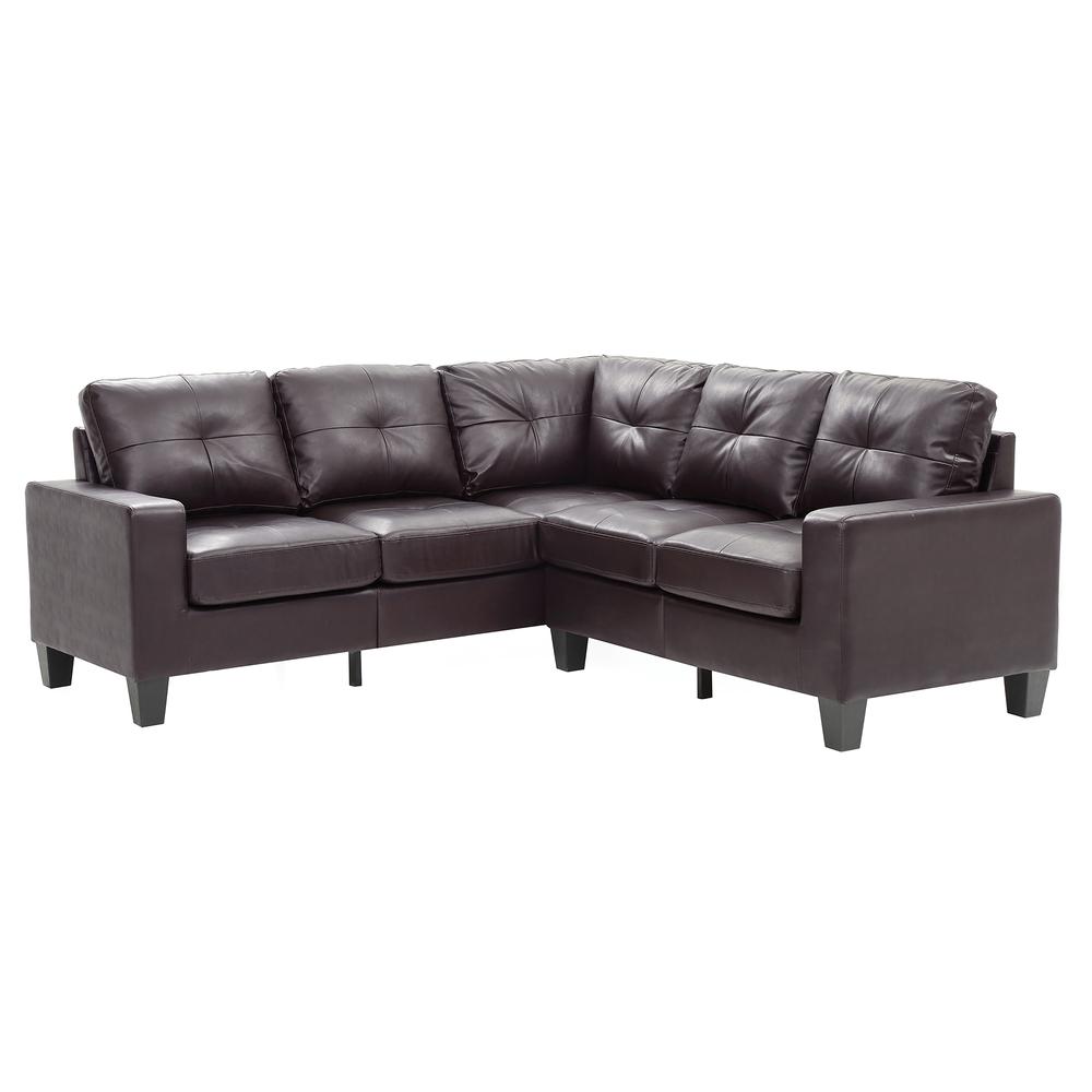 Newbury 82 in. W 2-piece Faux Leather L Shape Sectional Sofa in Dark Brown. Picture 1