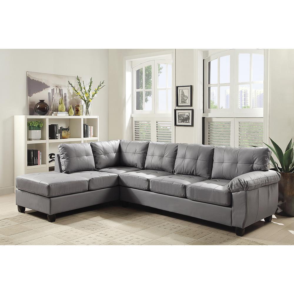 Gallant 111 in. W 2-piece Faux Leather L Shape Sectional Sofa in Gray. Picture 3