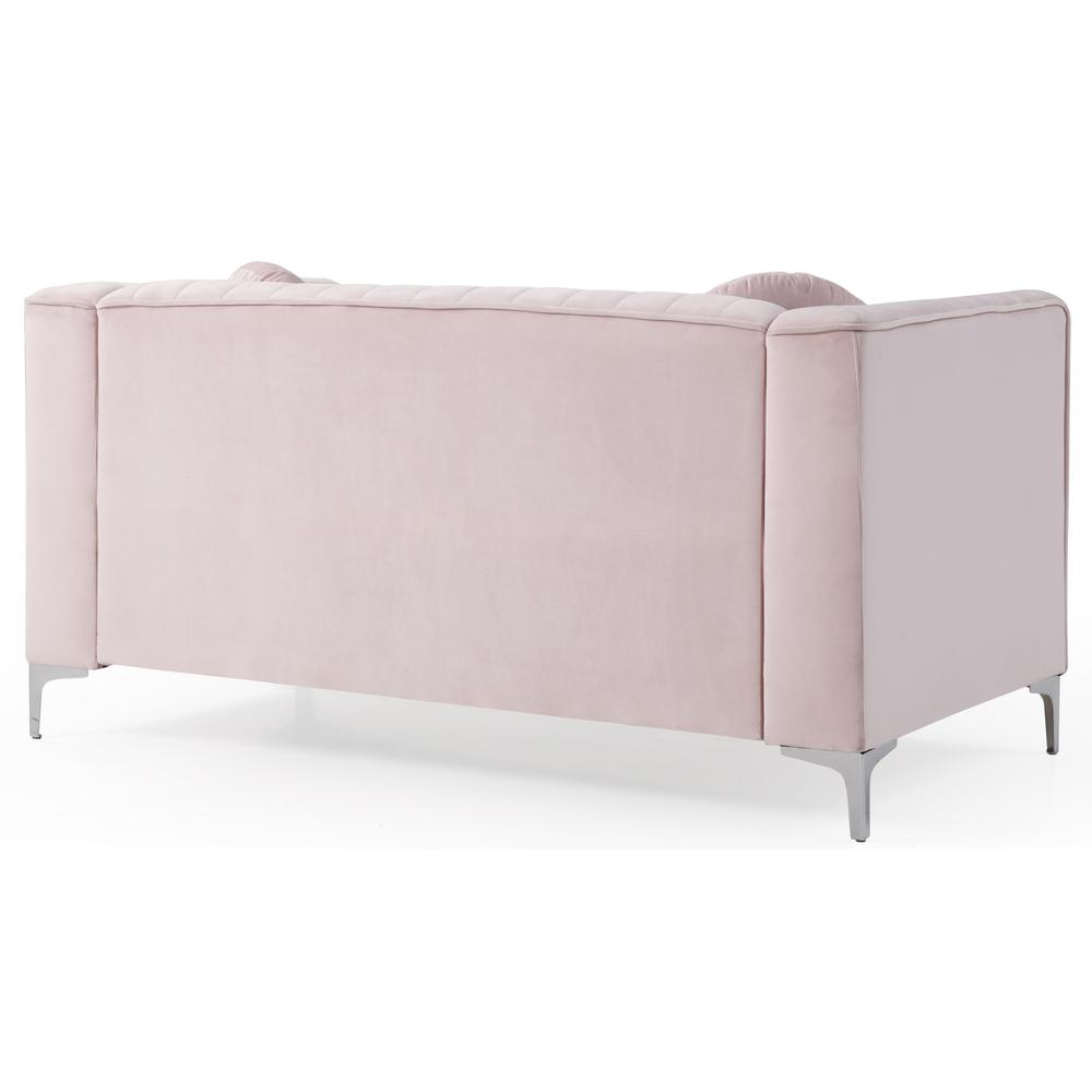 Delray 65 in. Pink Tuxedo Arm Velvet Loveseat with 2-Throw Pillow. Picture 4