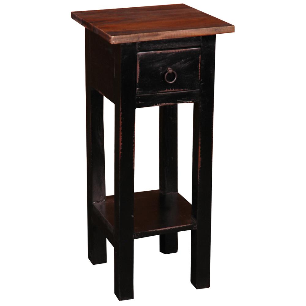 11.8 in.  Antique Black and Raftwood Brown Square Solid Wood End Table. Picture 2
