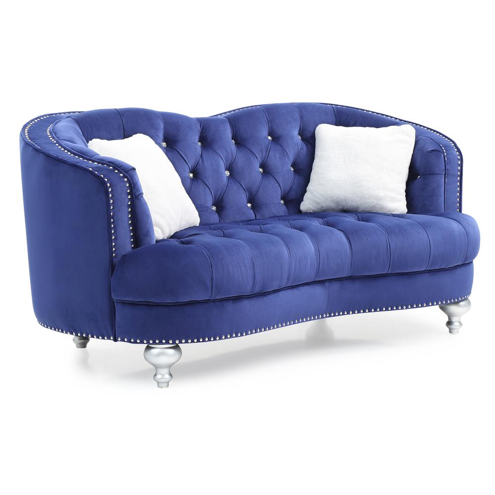 Jewel 71 in. W Flared Arm Polyester Straight Sofa in Blue. Picture 2