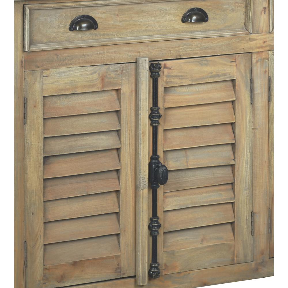 Shabby Chic Cottage 58 In. Wide Driftwood Brown Solid Wood Buffet with Shutter Door and Drawers. Picture 6